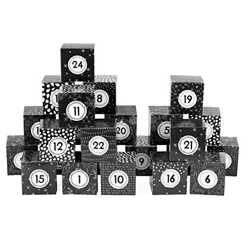 Papierdrachen DIY Adventskalender zum Befüllen - Kisten Set - Motiv Schwarze Tafeloptik - 24 Bunte Schachteln aus Karton zum Aufstellen und zum Befüllen - 24 Boxen - Weihnachten von Papierdrachen