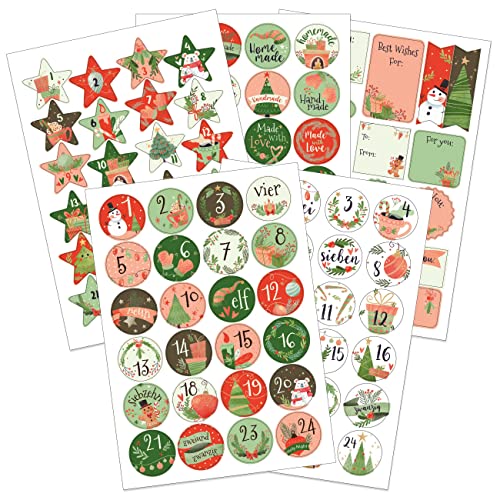 Papierdrachen Geschenkset Adventskalender Zahlenaufkleber Motiv Rot-Grün mit extra Stickern für Geschenke - zum Basteln von Weihnachtskalendern und Geschenken von Papierdrachen