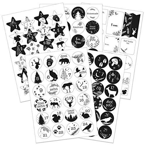 Papierdrachen Geschenkset Adventskalender Zahlenaufkleber Motiv Schwarz-Weiß mit extra Stickern für Geschenke - zum Basteln von Weihnachtskalendern und Geschenken von Papierdrachen