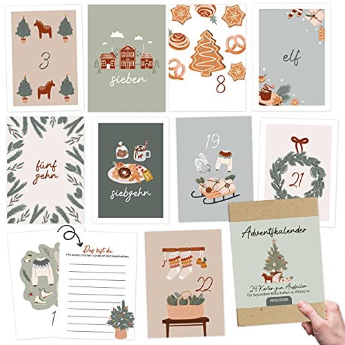 Papierdrachen Karten-Adventskalender zum Verschenken für die Schwester/Beste Freundin | 24 Postkarten zum Gestalten | Geschenkidee in der Vorweihnachtszeit| mit liebevollen Motiven zum Aufhängen von Papierdrachen