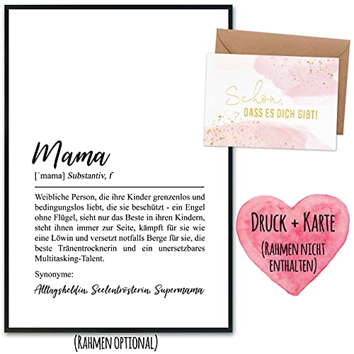 Papierdrachen Muttertagsgeschenk mit Kunstdruck & goldfolierter Postkarte inkl. Umschlag sowie 2 weiteren Karten - Geschenk zum Muttertag - Design 2 - Definition - ohne Rahmen von Papierdrachen