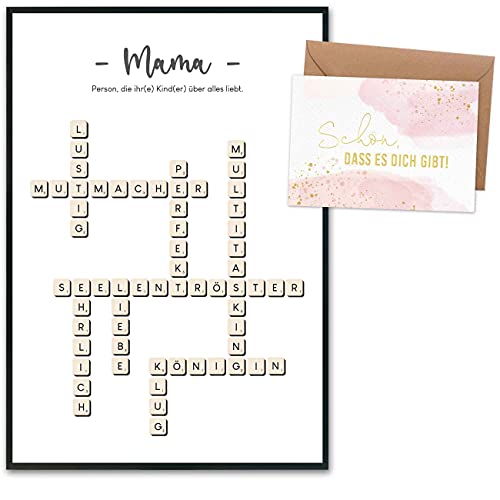 Papierdrachen Muttertagsgeschenk mit Kunstdruck & goldfolierter Postkarte inkl. Umschlag sowie 2 weiteren Karten - Geschenk zum Muttertag - Design 5 - Scrabble - ohne Rahmen von Papierdrachen