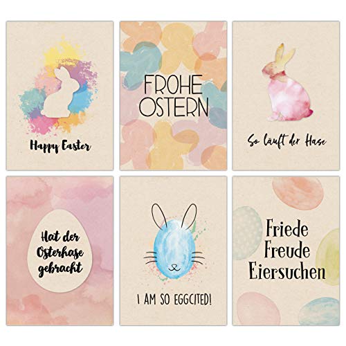 Papierdrachen Osterkarten Set Packpapier bunt - 12 liebevoll gestaltete Postkarten zu Ostern - Grußkarten Set 8 von Papierdrachen