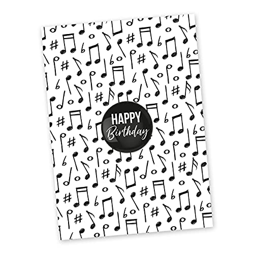 Papierdrachen Postkarte mit Button | Noten zum Verschicken und Verschenken | Design Noten | 35mm Button bedruckt mit Happy Birthday von Papierdrachen