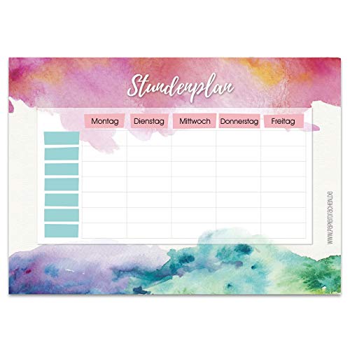 Papierdrachen Stundenplan DIN A4 Block - Motiv Aquarell - beschreibbar und ideal als Geschenk für Schule oder Uni - Terminkalender und Wochenplan für Jugendliche und Erwachsene von Papierdrachen