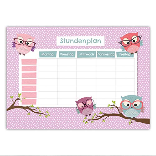 Papierdrachen Stundenplan DIN A4 Block - Motiv Eule - beschreibbar Schule - Terminkalender und Wochenplan von Papierdrachen