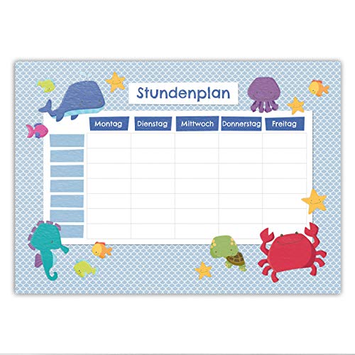 Papierdrachen Stundenplan DIN A4 Block - Motiv Meerestiere - beschreibbar und ideal als Geschenk für die Schule - Terminkalender und Wochenplan - von Papierdrachen von Papierdrachen