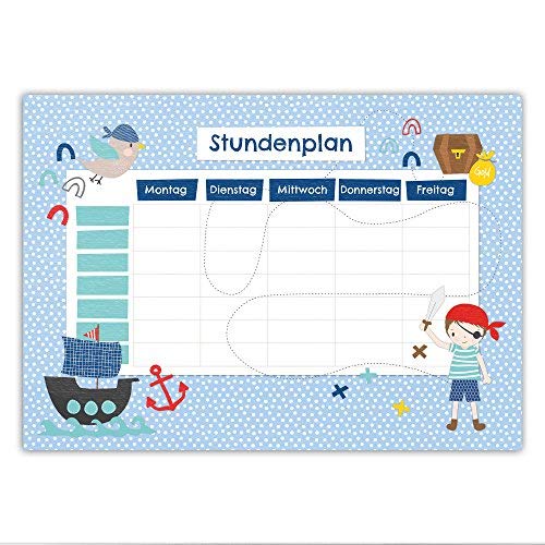 Papierdrachen Stundenplan DIN A4 Block - Motiv Piraten - beschreibbar und ideal als Geschenk für die Schule - Terminkalender und Wochenplan - von Papierdrachen von Papierdrachen