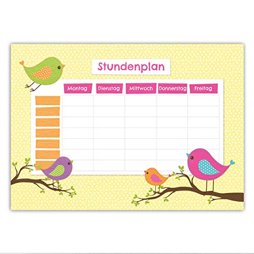 Papierdrachen Stundenplan DIN A4 Block - Motiv Vögelchen - beschreibbar und ideal als Geschenk für die Schule - Terminkalender und Wochenplan - von Papierdrachen von Papierdrachen