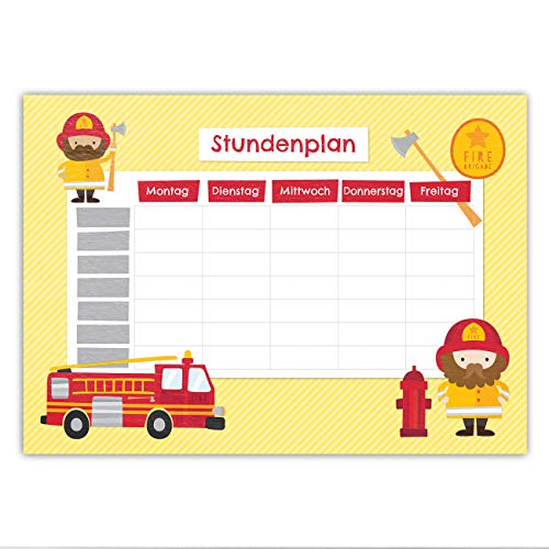 Papierdrachen Stundenplan DIN A5 Block - Motiv Feuerwehr - beschreibbar und ideal als Geschenk für die Schule - Terminkalender und Wochenplan - von Papierdrachen von Papierdrachen
