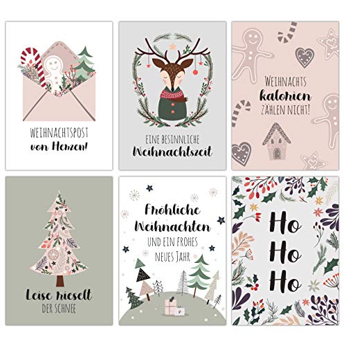 Papierdrachen Weihnachtskarten Set - 12 liebevoll gestaltete Postkarten zu Weihnachten - Kunstdruck zum Verschicken, Pakete dekorieren - Grußkarte Weihachten - Winter Pastell Karten Set 15 von Papierdrachen