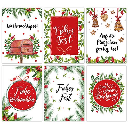 Papierdrachen Weihnachtskarten Set - 12 liebevoll gestaltete Postkarten zu Weihnachten - Kunstdruck zum Verschicken, Pakete dekorieren und Sammeln - Karten Set 1 - Leaves and Berries von Papierdrachen