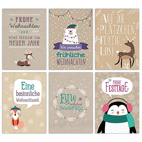 Papierdrachen Weihnachtskarten Set - 12 liebevoll gestaltete Postkarten zu Weihnachten - Kunstdruck zum Verschicken, Pakete dekorieren und Sammeln - Packpapier von Papierdrachen