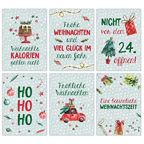 Papierdrachen Weihnachtskarten Set - 12 liebevoll gestaltete Postkarten zu Weihnachten - Kunstdruck zum Verschicken, Pakete dekorieren und Sammeln - Set 11 Mint von Papierdrachen