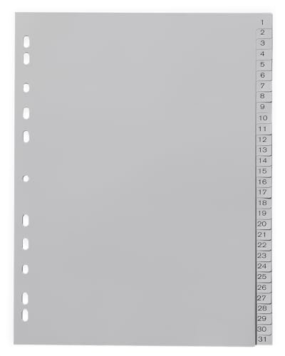 Papiertiger Register PP (1-31 Grau PP, DIN A4 | 20 Stück) von Papiertiger