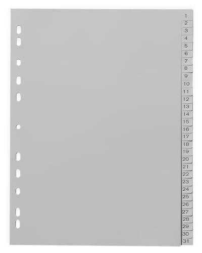 Papiertiger Register PP (1-31 Grau PP, DIN A4 | 3 Stück) von Papiertiger