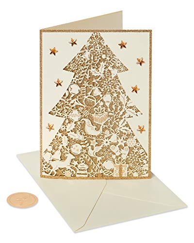 Papyrus Weihnachtskarten mit Umschlägen, Frohe Weihnachten und wundervolles Neujahr, goldfarbener Weihnachtsbaum (8 Stück) von Papyrus