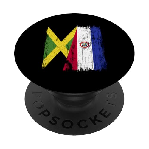 Jamaika, Paraguay, halbe Flagge, jamaikanische Paraguaya-Wurzeln PopSockets Klebender PopGrip von Paraguay Flag Designs Proud Paraguayan Roots