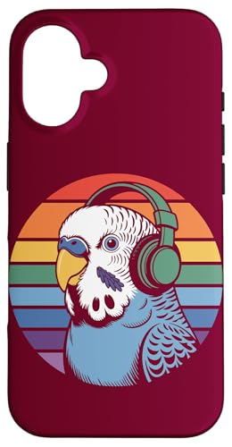Budgie Sittich Kopfhörer DJ Wellensittich Hülle für iPhone 16 von Parakeet Lover Gifts & Budgie Tees