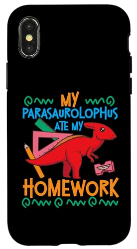 Dinosaurier: Mein Parasaurolophus hat meine Hausaufgaben gegessen Hülle für iPhone X/XS Dinosaurier: Mein Parasaurolophus hat meine Hausaufgaben gegessen Hülle für iPhone X/XS von Parasaurolophus Dinosaur Designs For Kids