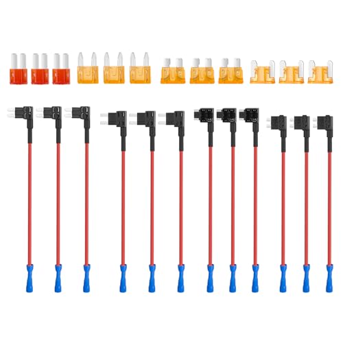 24 Stück Stromdieb KFZ Sicherung Adapter Set,Standard Sicherungshalter Stromdieb,LKW Sicherungshalter standard mit 12 Stück Flachsicherungen,Stecksicherung Verteiler mit Autosicherungen von Parastar