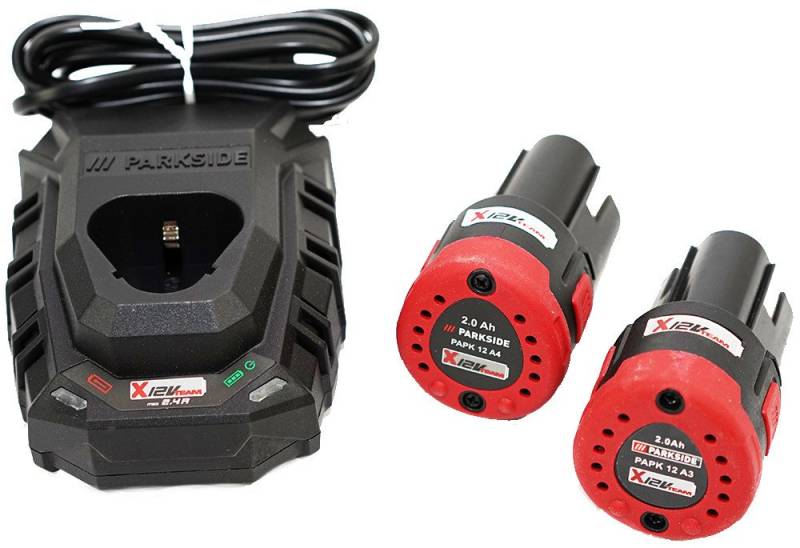 Parkside 12V / 2Ah Akkuset 2x Akku PAPK 12 A4 2 Ah + 1x Ladegerät PLGK 12 A3 Akku-Set (12 V) von Parkside