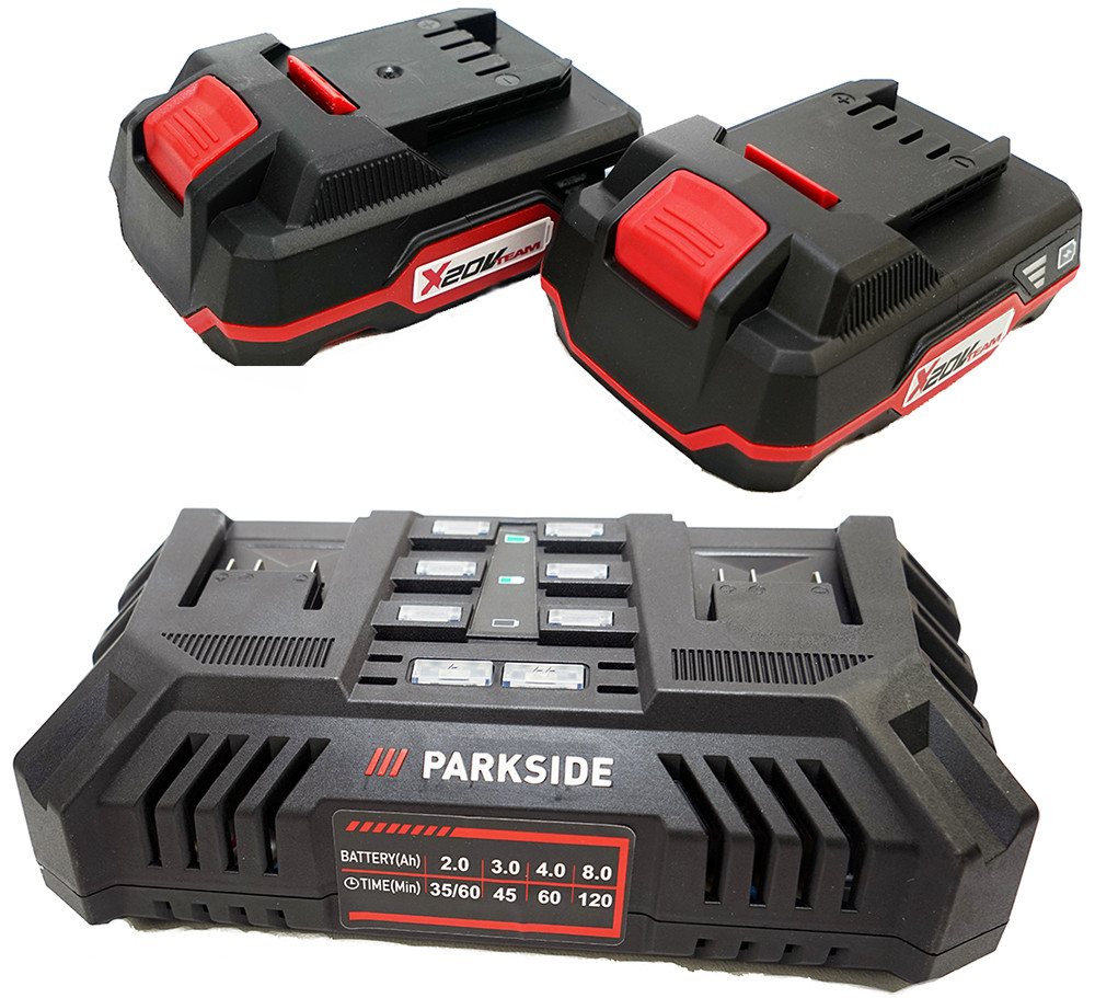 Parkside 20V Akku Doppelladegerät PDSLG 20 + 2x 2Ah Akku 2 Ah Akku-Set (20 V) von Parkside