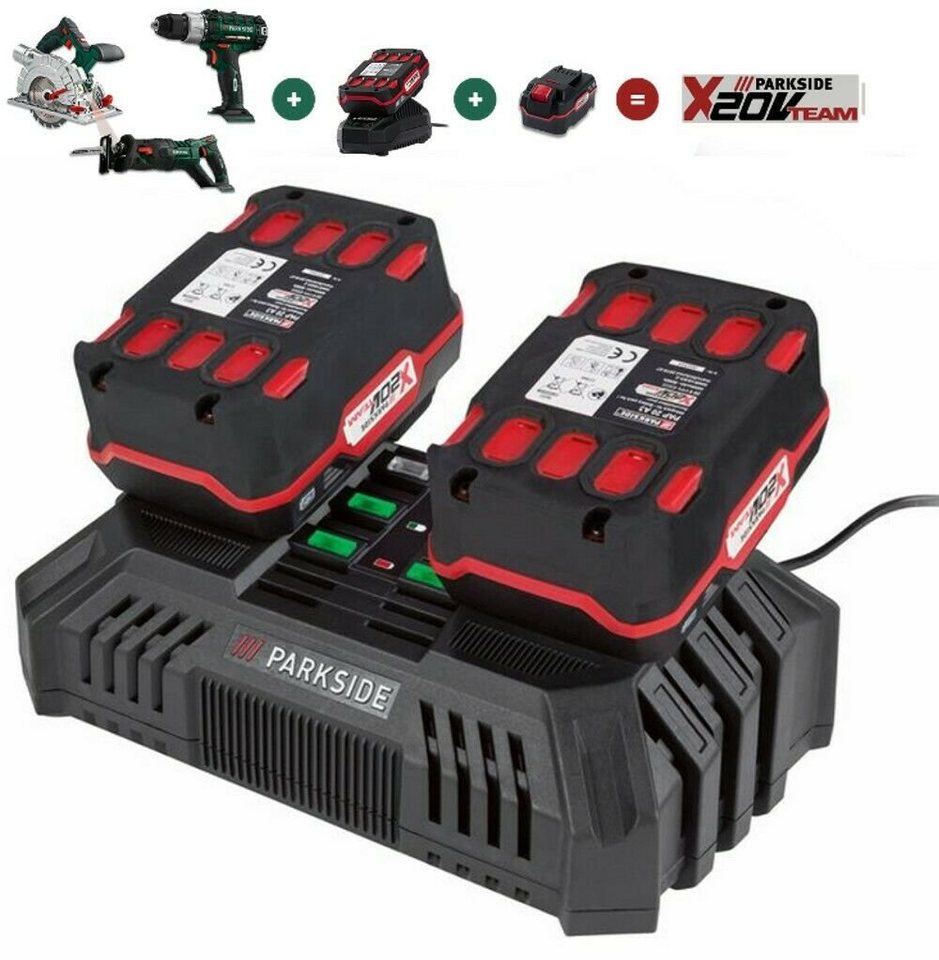 Parkside 30 Minuten Doppel Ladegerät PDSLG 20 mit 2 x Akku 4.0 Ah X 20 V Team Akku Starter-Set Parkside 30 Minuten Doppel Ladegerät PDSLG 20 mit 2 x Akku 4.0 Ah X 20 V Team Akku Starter-Set von Parkside