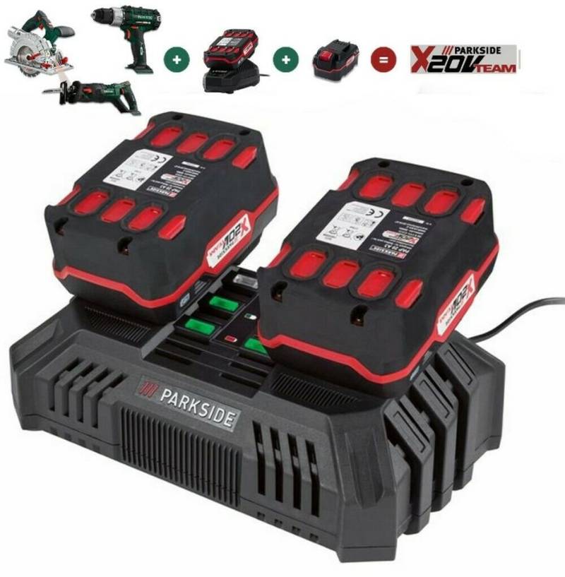 Parkside 30 Minuten Doppel Ladegerät PDSLG 20 mit 2 x Akku 4.0 Ah X 20 V Team Akku Starter-Set von Parkside