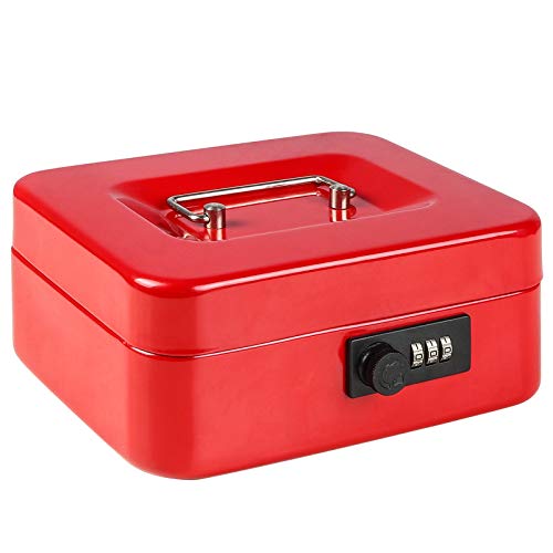 Parrency Cash Box mit Zahlenschloss, Safe Metal Kleine Schließbox mit Geldablage, 7 4/5 "x 6 4/5" x 3 3/5 ", rot von Parrency