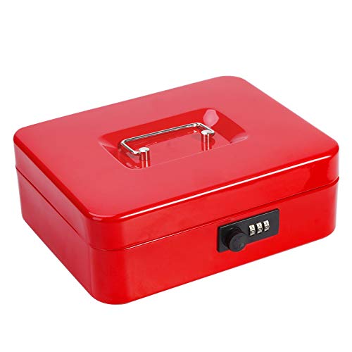 Parrency Safe Cash Box mit Zahlenschloss, Medium Money Box mit Money Tray Locking Aufbewahrungsbox, 9 4/5 "x 7 4/5" x 3 1/2 ", rot von Parrency
