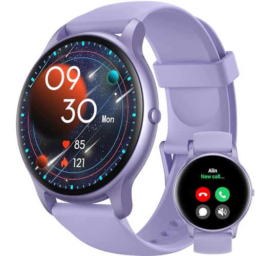 Parsonver Smartwatch Damen Rund mit Telefonfunktion, fitnessuhr mit Herzfrequenz Schlafmonitor, 1.32" HD schrittzähler Uhr, IP68 Wasserdicht smart Watch damenuhr, 100+ Sportmodi Lila, SPROD1 von Parsonver