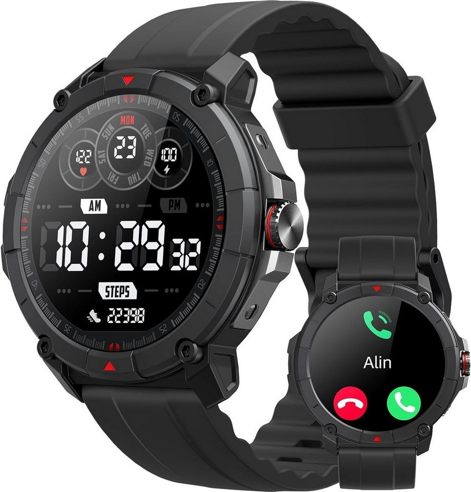 Parsonver Smartwatch Herren Rund Mit GPS, HD Dispaly Smartwatch (1,38 Zoll, Andriod iOS), mit Schlaf, Herzfrequenz, SpO2, Stress Fitnessuhr Alexa 100 Sportmodi von Parsonver