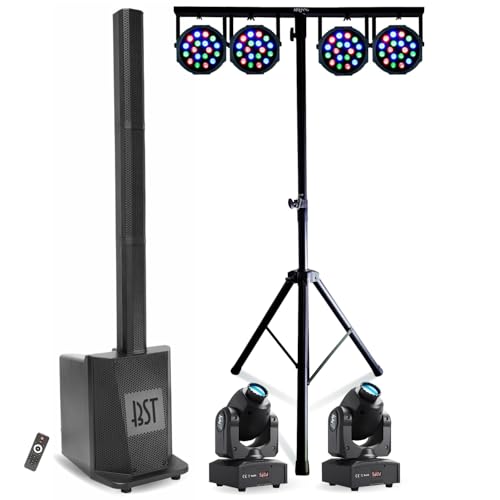 Party Light & Sound - DJ-Sound-Lautsprecher-Set mit Subwoofer, 480 W RMS 25 cm, BST Megamax-Tower – 2 Gobo-Leuchten, 10 W – 4 RGB-Projektor 18 x 1 W – Standfuß Party Light & Sound - DJ-Sound-Lautsprecher-Set mit Subwoofer, 480 W RMS 25 cm, BST Megamax-Tower – 2 Gobo-Leuchten, 10 W – 4 RGB-Projektor 18 x 1 W – Standfuß von Party Light & Sound