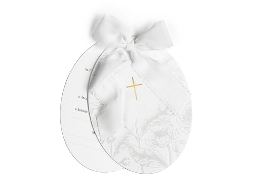 PartyDeco Einladungskarten mit Umschlag 14x11cm Kommunion 10er Set - Kommunionseinladung mit polnischem Text - Einladung zur Erstkommunion - Weiß von PartyDeco