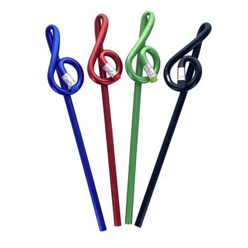 PartyErasers Musik-Motiv, 4 Stück Notenschlüssel-Form Bleistift mit Radiergummi (4 Farbstifte) für Partytüten, Musikgeschenk, Schule oder Büro von PartyErasers