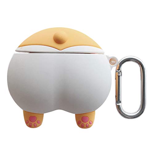 Corgi Butt Kabellose Kopfhörer-Schutzhülle, tragbar, weiches Silikon, kompatibel mit 1/2 (gelb, mit Haken) Geschenke für Männer und Frauen von PartyKindom