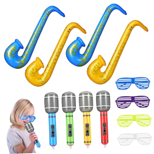 PartyKindom 12 Stück Interaktive Unterhaltungs-Requisiten aufblasbare musikinstrumente aufblasbares mikrofon Partydekorationen Saxophon sprengen gläser 80er-Party Requisiten für Fotoautomaten von PartyKindom