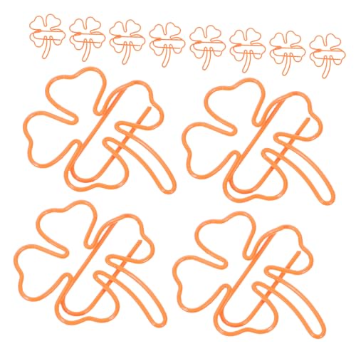 PartyKindom 50 Stück Büroklammer Mit Vierblättrigem Kleeblatt Lesezeichen-clips Kleine Büroklammern Süße Büroklammern Süßes Briefpapier Shamrock Lesezeichenclip Süßes Lesezeichen Metall Orange von PartyKindom