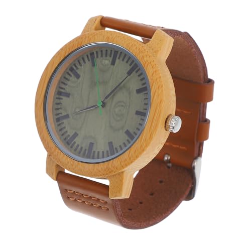 Handgefertigte Herren-Armbanduhr aus echtem Leder mit Verawood-Quarzwerk, Holz-Armbanduhr für Geschenke von PartyKindom