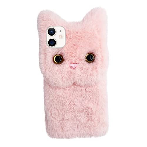 PartyKindom Handyhülle Süße Katze Handy Fuzzy Tier Handyhüllen Süße Fuzzy Tier Katze Flauschige Fell Plüsch Hülle Rosa von PartyKindom