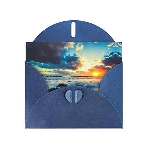 Blaue Sonnenuntergang Strand hochwertige Perle Papier Grußkarte =>> 10,2 x 15,2 cm, für Geburtstagskarte, Party-Einladungskarte von PartyUnix