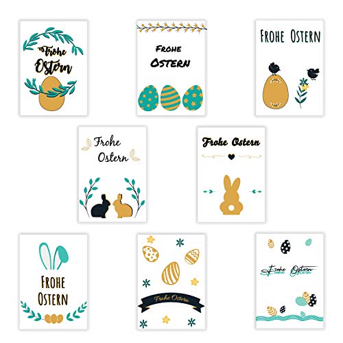 8 Osterkarten mit Briefumschlägen | Postkarten Format A6 | Ostereier | Osterhase | Grußkarten als Postkartenset zu Ostern von Partycards