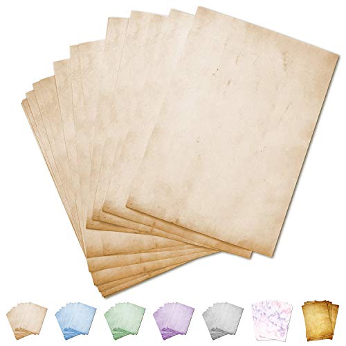 Partycards Urkundenpapier A4 Bedruckbar - Vintage Papier in Beige, Beidseitig Bedruckt, 90 Gramm, 50 Blatt -Optisch Altes Papier Briefpapier A4 Vintage im DIN A4 Format Zertifikat Urkunde von Partycards