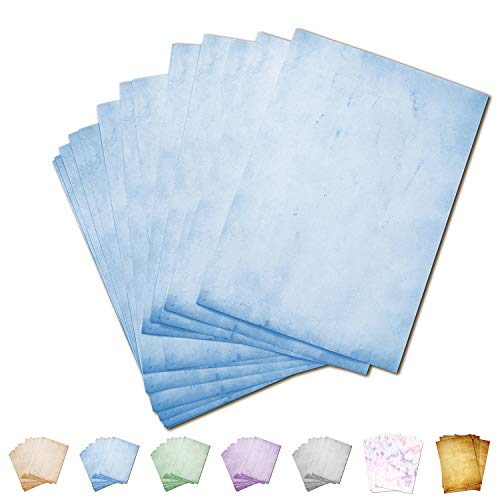 Partycards 50 Blatt Briefpapier doppelseitig bedruckt, geeignet für alle Drucker (Blau, Format DIN A4 (21 cm x 29,7 cm), Grammatur 90 g/m²) von Partycards