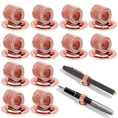 Pasdrucn 12 Stück Selbstklebender Stiftehalter Clips Mit Einstellbarer Federschlaufe, Krankenschwester Zubehör, Metall Selbstklebend Stifthalter, Pflege Zubehör, Pen Holder Pocket Clip (Roségold) von Pasdrucn