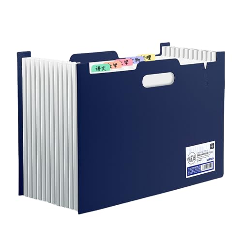 Pasdrucn Dokumentenmappe A4 13 Fächer, Fächermappe A4, Bürobedarf, Ordnungsmappe A4, Kunststoff Ordnungsmappe Mit Bunten Etiketten, Dokumenten Organizer, Dokument Organizer Ordner A4 (Dunkelblau) von Pasdrucn