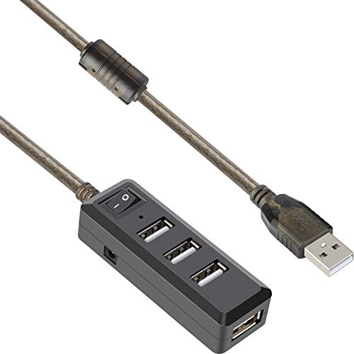 Pasow USB 2.0 Hub 4 Port mit 5 V Netzadapter, USB-Daten-Hub, erweitertes Kabel, kompatibel mit MacBook Pro, iMac, PC, Laptop, USB-Flash-Laufwerke (10 m) von Pasow