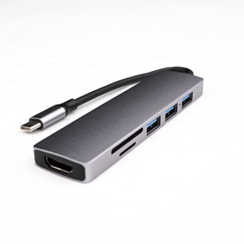 Passiontech USB C Hub 6-in-1 Adapter USB C mit HDMI 4K, 2 x USB 1.0, 1 x USB 3.0, SD/TF-Kartenleser, USB C Ladeanschluss, 100 W, kompatibel mit PC, Mac, iPad Pro, Smartphone, Tablet, Tastatur, Maus von PassionTech