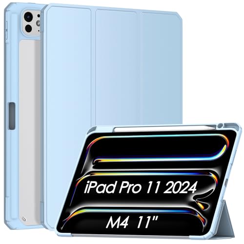 Patamiyar iPad Pro 11 Zoll Hülle M4 2024 Mit Stifthalter - Schlankes Leichtes PU Leder Dreifach Ständer Intelligent Abdeckung Mit Auto Schlaf/Wach - Blau von Patamiyar